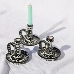 Casa Blanca & Negra Candlestick with Hand-Painted Designs