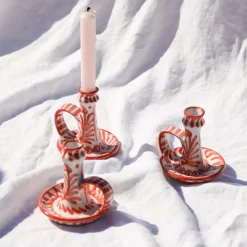Casa Coral Candlestick with Hand-Painted Designs