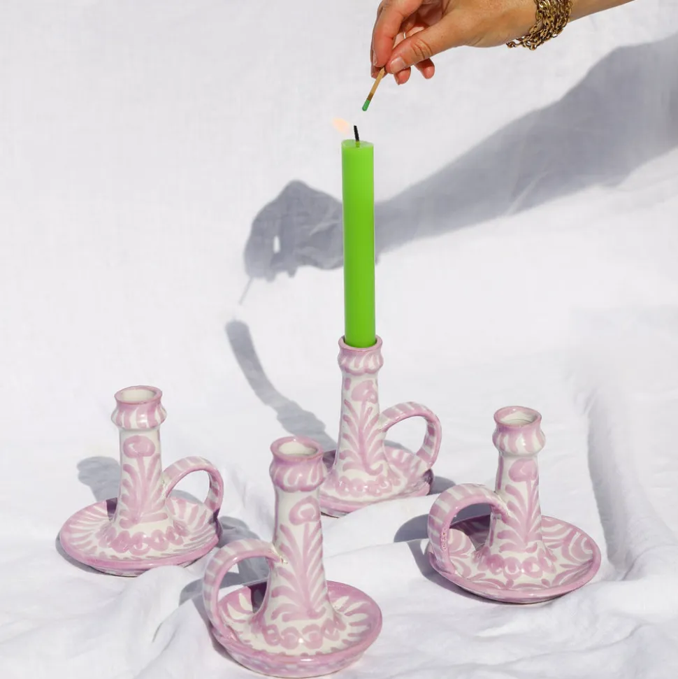 Casa Lila Candlestick with Hand-Painted Designs