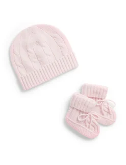Cashmere Cable Knit Baby Hat and Bootie Set