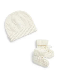 Cashmere Cable Knit Baby Hat and Bootie Set