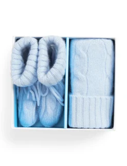 Cashmere Cable Knit Baby Hat and Bootie Set