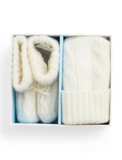 Cashmere Cable Knit Baby Hat and Bootie Set