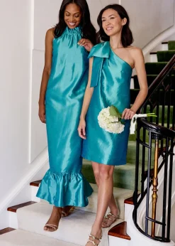 Cassie Dress in Teal Dupioni
