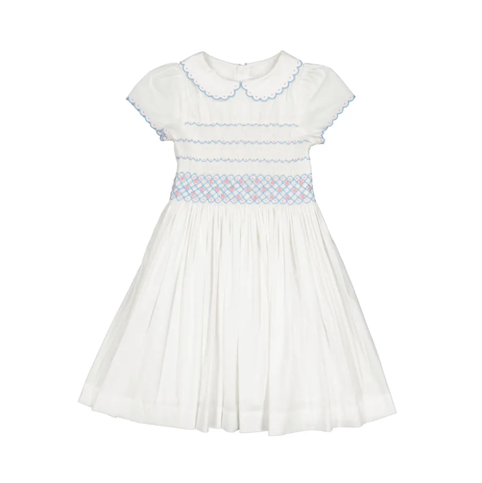 Cassis White Short Sleeve Smocked Dress
