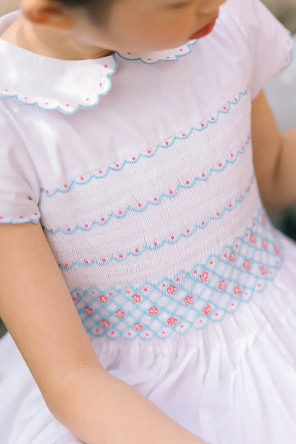 Cassis White Short Sleeve Smocked Dress