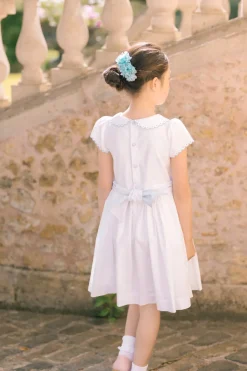 Cassis White Short Sleeve Smocked Dress