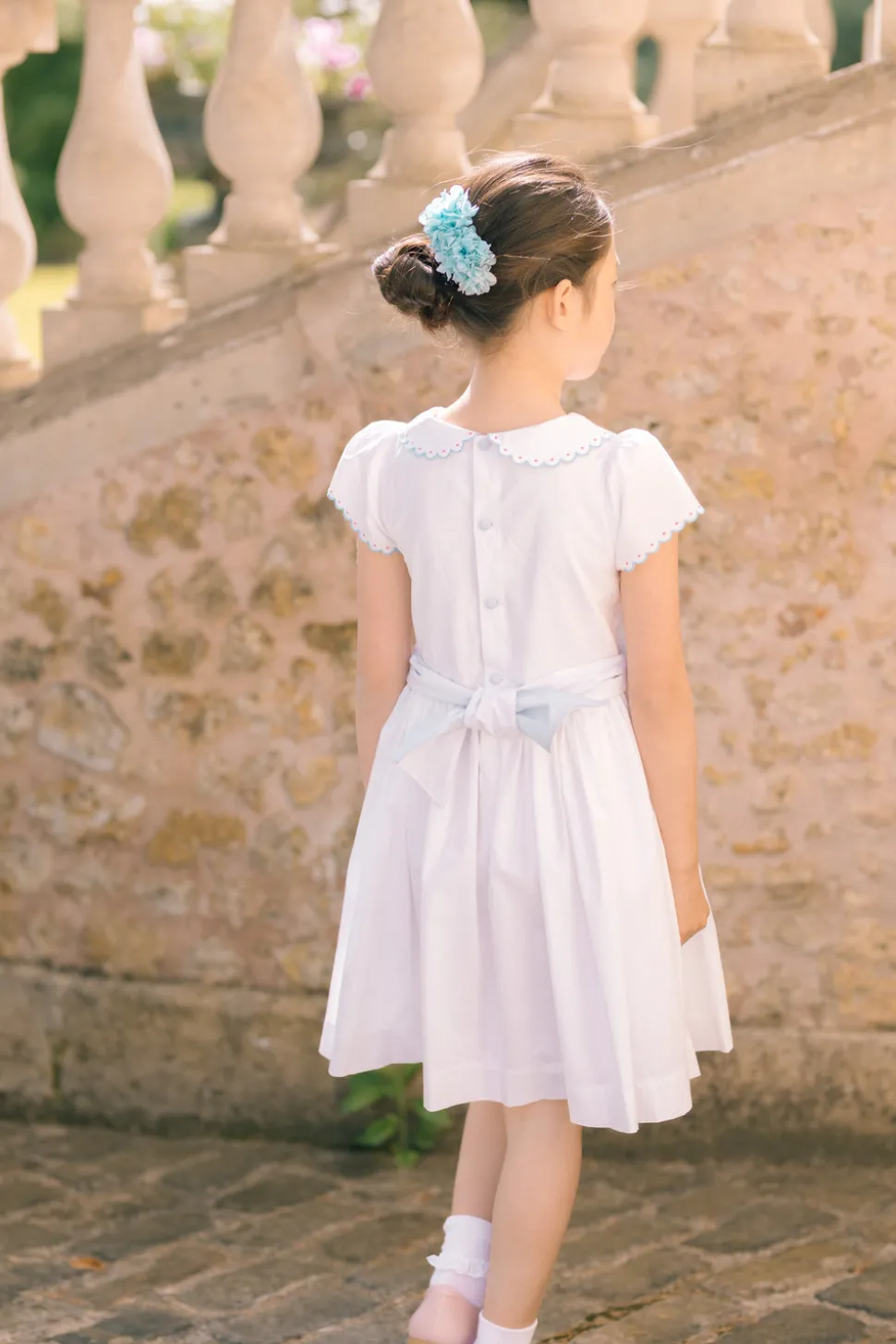 Cassis White Short Sleeve Smocked Dress