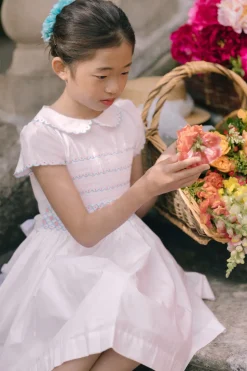 Cassis White Short Sleeve Smocked Dress