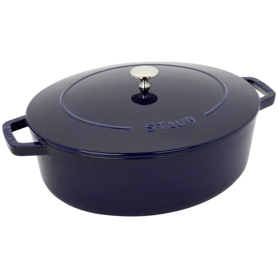Cast Iron 6.25-qt Shallow Oval Dutch Oven in Dark Blue