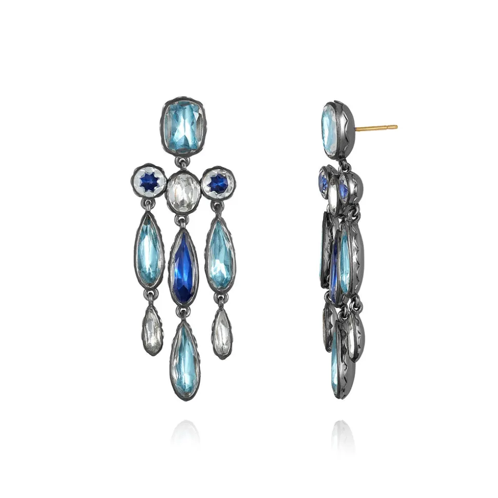 Catherine Long Girandole Earrings in Multi-Blue
