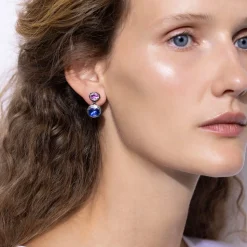 Catherine Oval 2-Drop Earrings in Rose/Indigo
