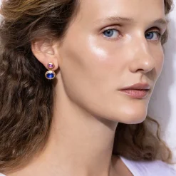 Catherine Oval 2-Drop Earrings in Rose/Indigo
