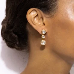 Catherine Round 3-Drop Earrings in White