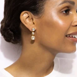 Catherine Round 3-Drop Earrings in White