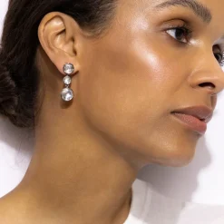 Catherine Round 3-Drop Earrings in White
