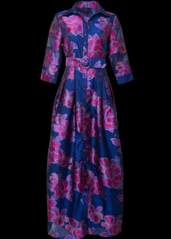 Cecilia Gown in Fuchsia Navy Peony Organza