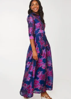 Cecilia Gown in Fuchsia Navy Peony Organza