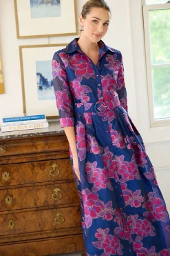 Cecilia Gown in Fuchsia Navy Peony Organza