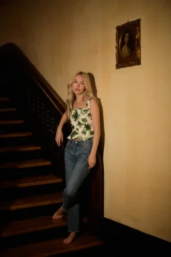 Celeste Top in Cream & Green Floral