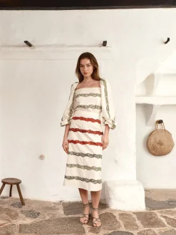 Celia Cotton Blouse in Ivory Striped Helechos