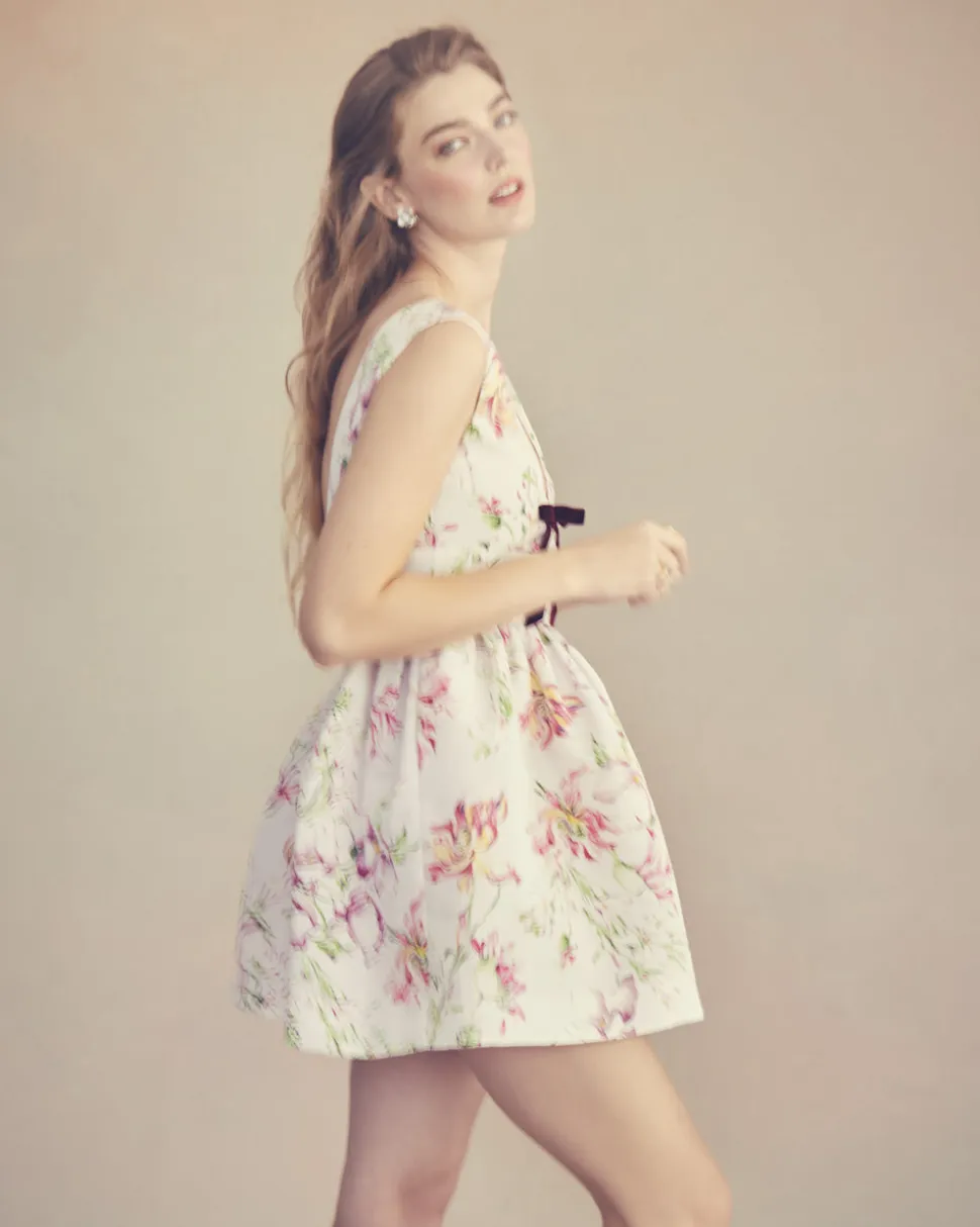 Celia Dress in Quartz Bloom Silk Faille