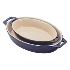 Ceramic 2-pc Oval Baking Dish Set in Dark Blue