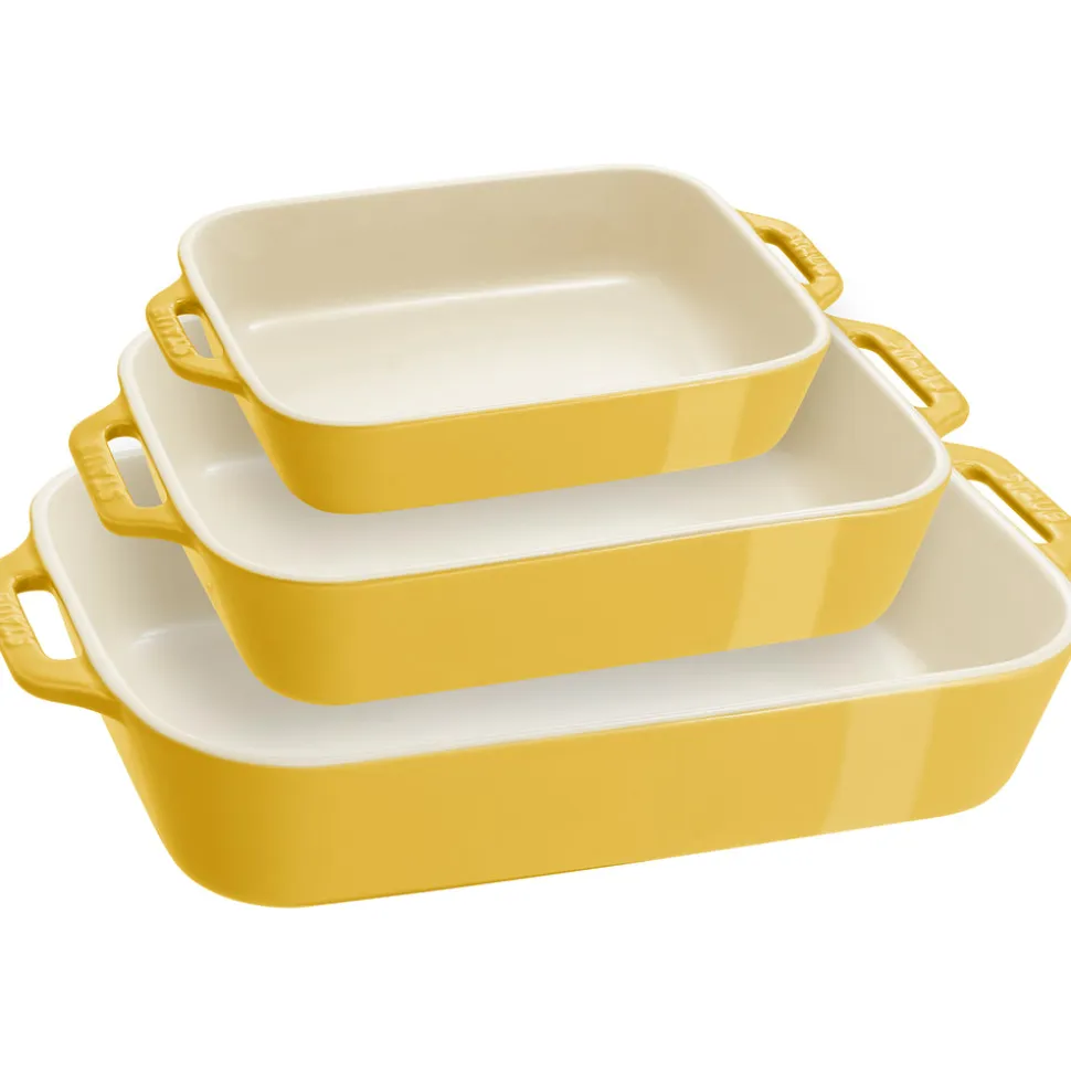 Ceramic 3-pc Rectangular Baking Dish Set in Citron