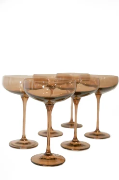 Champagne Coupe Stemware, Set of 6 Amber Smoke