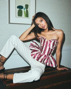 Charlotte Bustier Top in Wine Gingham