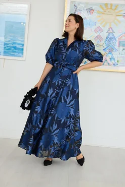 Charlotte Gown in Royal Blue Pansy Vine Organza