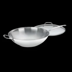 Chef's Classic® Stainless 14" Stir-Fry Pan with Helper Handle & Glass Cover in Stainless Steel