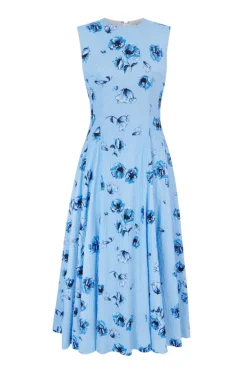 Chelsea Dress In Blue Poppies On Baby Blue Bibione Cotton
