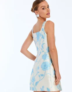 Chianti Convertible Mini Dress in Ivory & Blue
