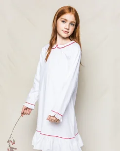 Children’s White Sophia Nightgown with Red Piping