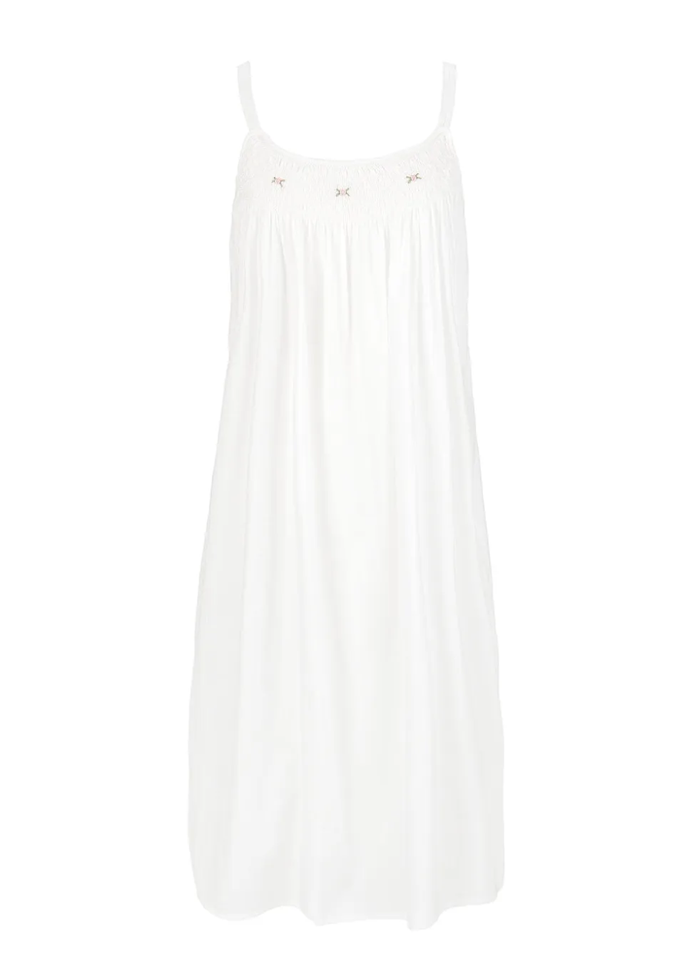 Chrissy White Cotton Nightgown with Hand Embroidered Pink Rosebuds