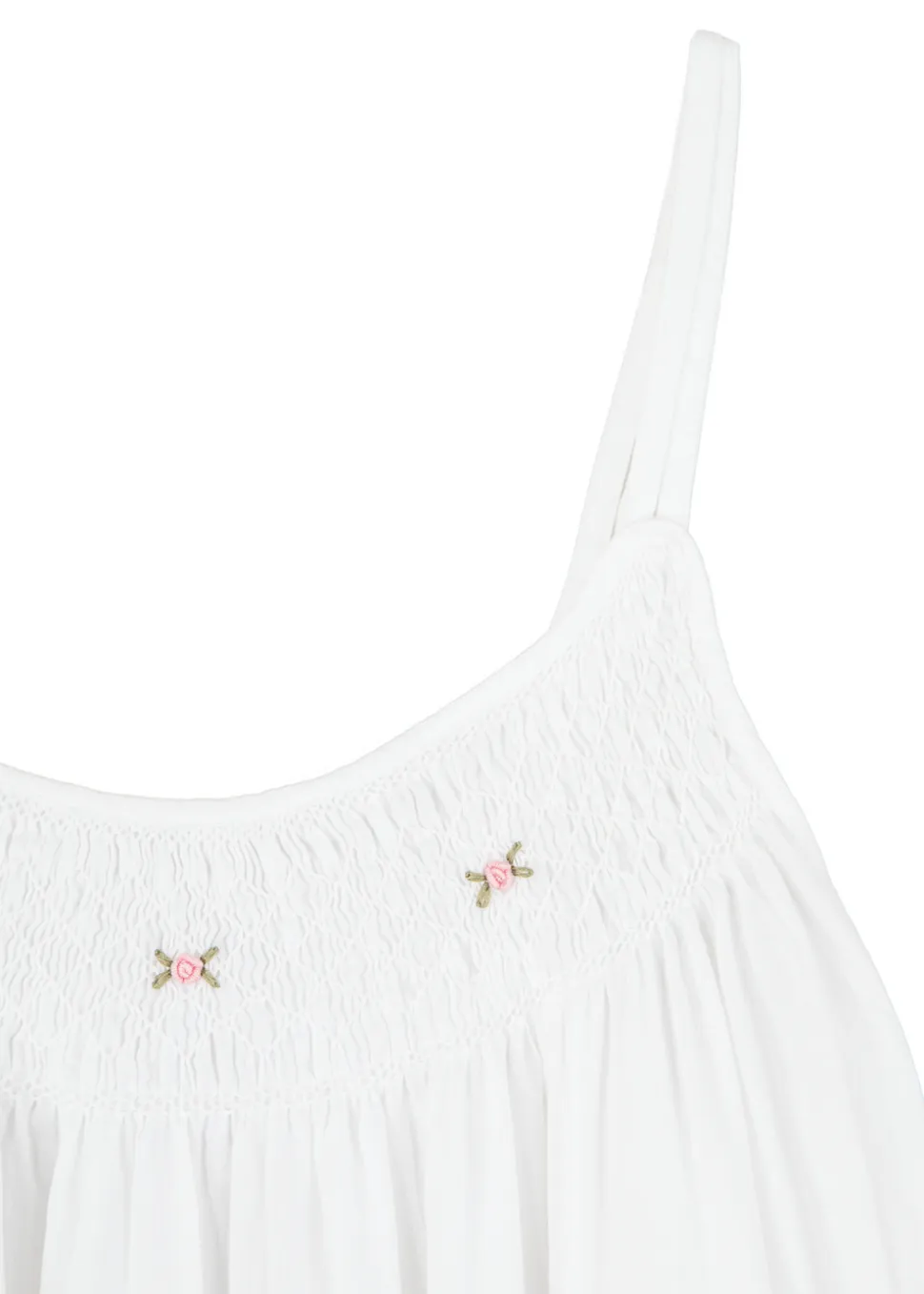 Chrissy White Cotton Nightgown with Hand Embroidered Pink Rosebuds