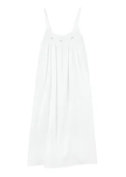 Chrissy White Cotton Nightgown with Hand Embroidered Pink Rosebuds