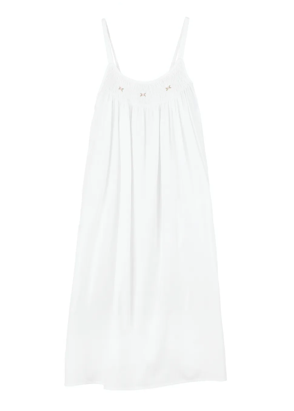 Chrissy White Cotton Nightgown with Hand Embroidered Pink Rosebuds