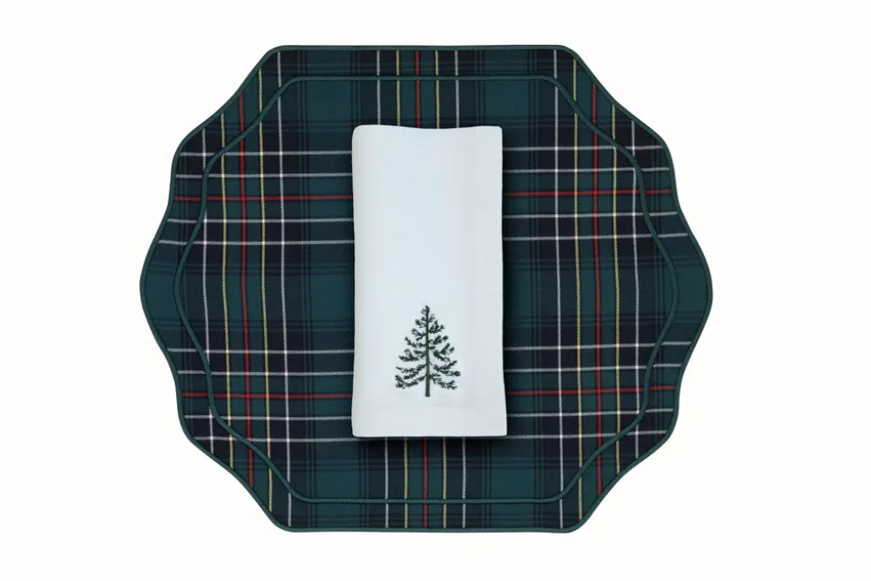 Christmas Tree Napkin and Tartan Stucco Placemat, Set of 2