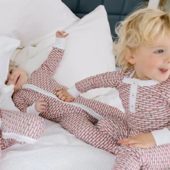 Christmas Tree Stripe Two-Piece Kids Henley Pajamas