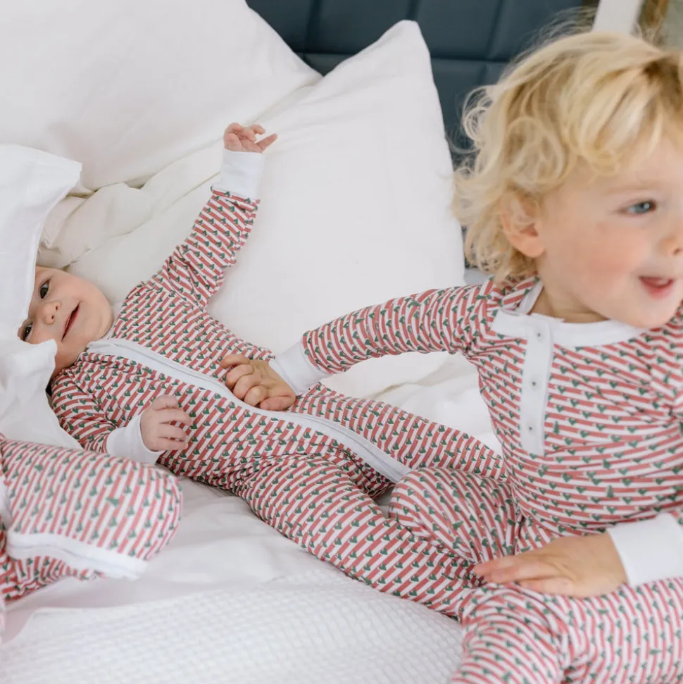 Christmas Tree Stripe Two-Piece Kids Henley Pajamas