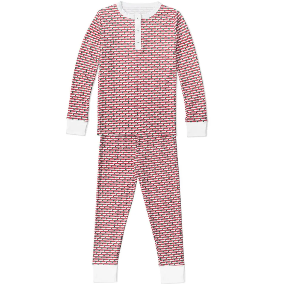 Christmas Tree Stripe Two-Piece Kids Henley Pajamas