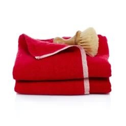 Chunky Linen Towels in Red, Set of 2