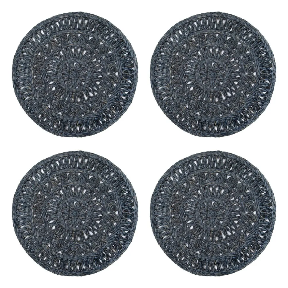 Circolo Abaca Round Placemat in Navy, Set of 4