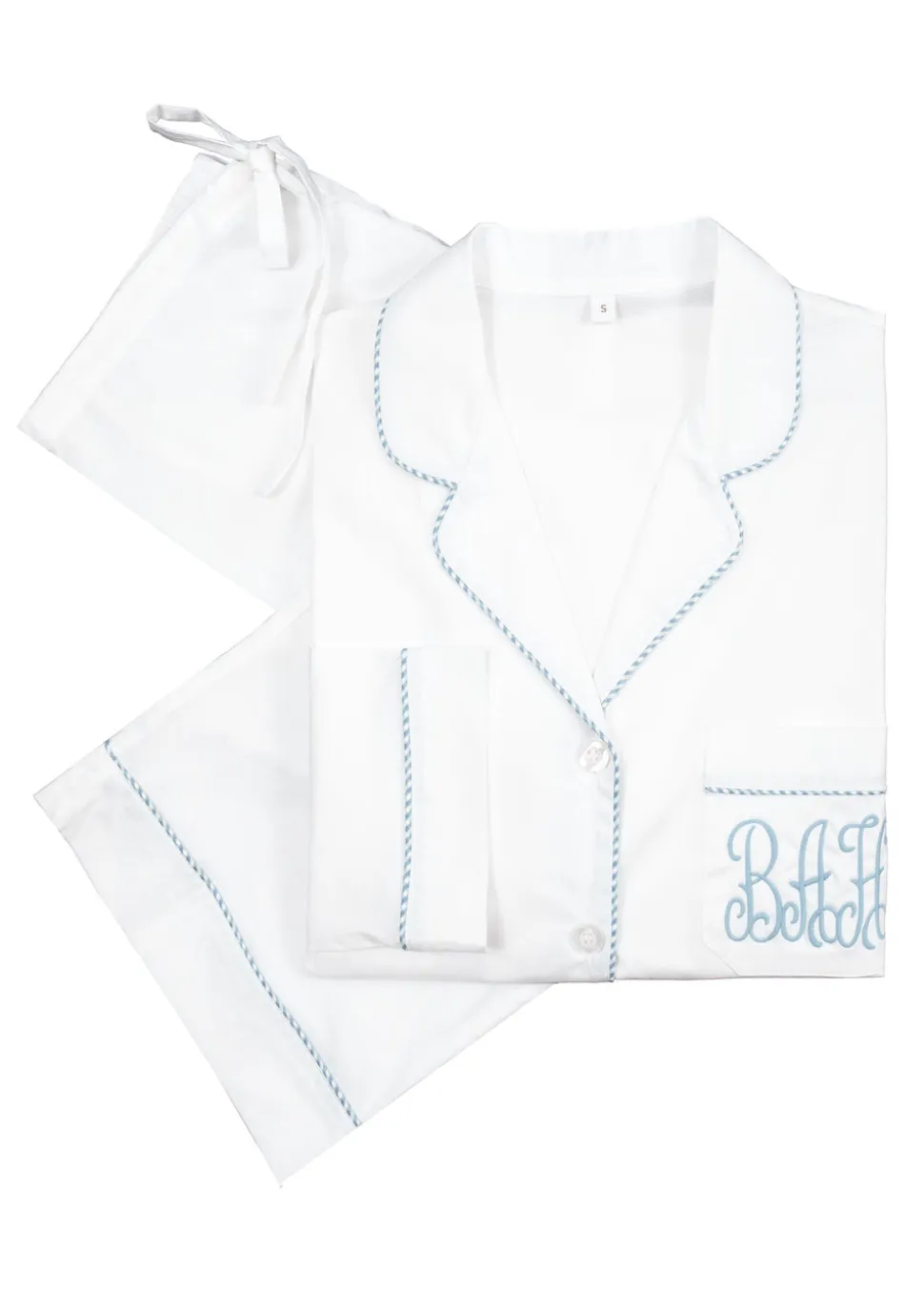 Classic Capri Cotton Pajamas with Gingham Trim in Blue