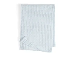 Classic Combed Cotton Cable Knit Baby Blanket in Pearl Blue