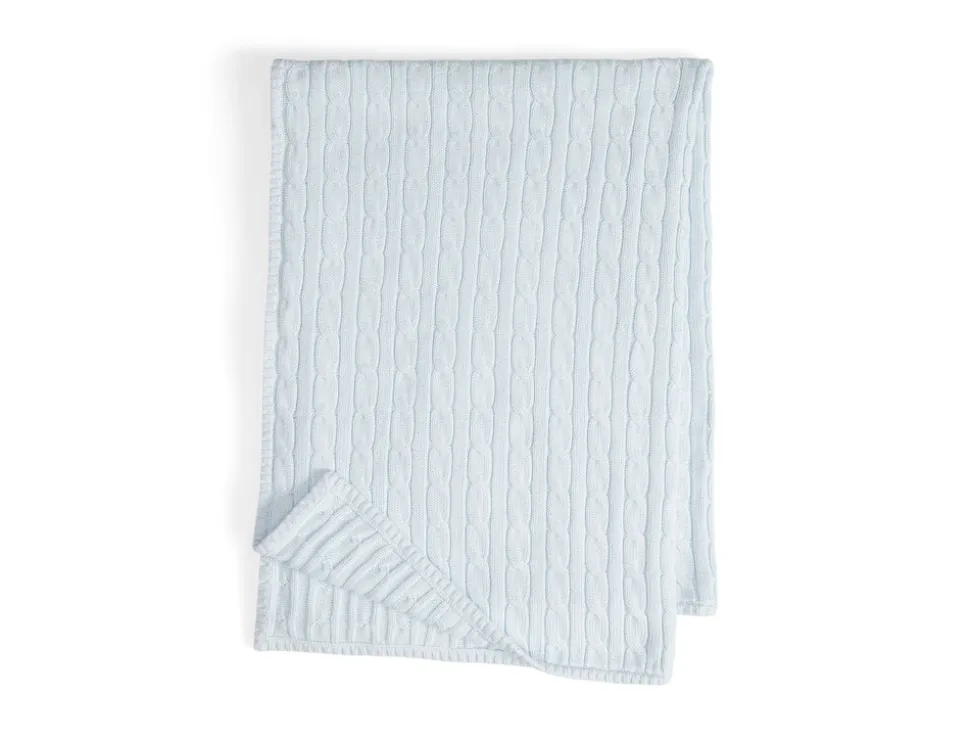 Classic Combed Cotton Cable Knit Baby Blanket in Pearl Blue