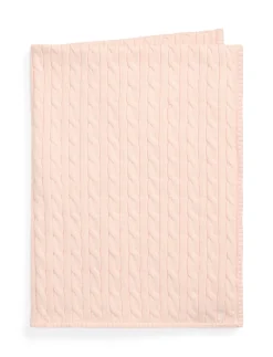 Classic Combed Cotton Cable Knit Baby Blanket in Morning Pink