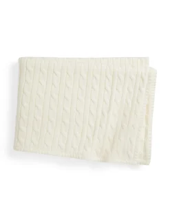 Classic Combed Cotton Cable Knit Baby Blanket in Trophy Cream